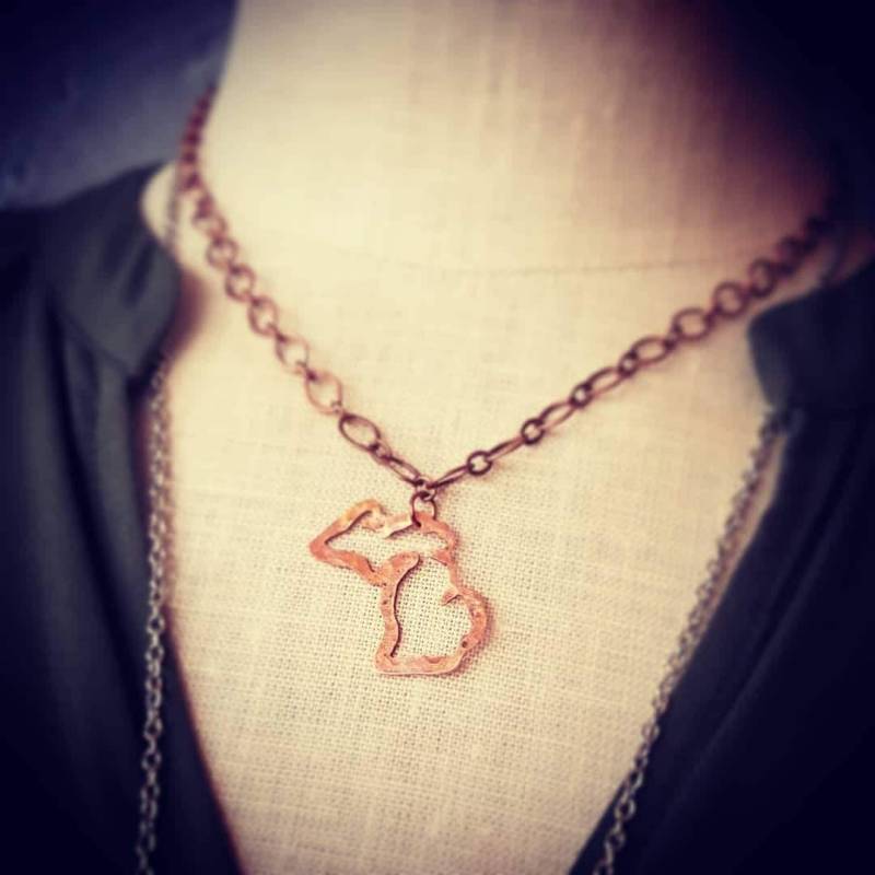 Kupfer-Michigan Metallkette - Handgeschnittener Mitten State Love Michigan von CraftHouseTC