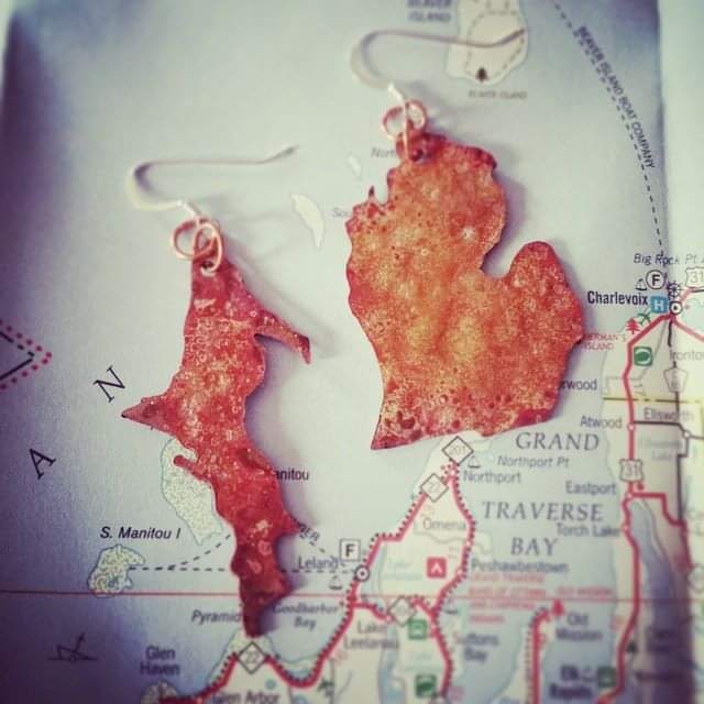 Kupfer Michigan Metallohrringe - Handgeschnittener Mitten State Love Up North Of Mind Bold Statement Mi von CraftHouseTC