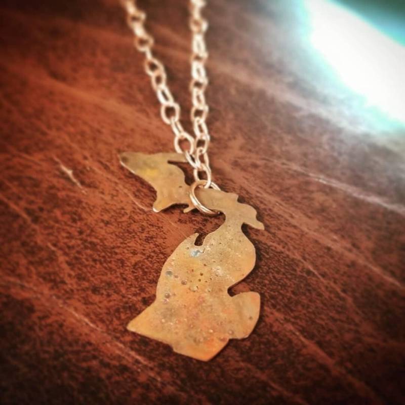 Kupfermichigan Anhänger Halskette - Up North Traverse City Handgemachte Tragbare Kunst Reine Liebe in Porta Griffel von CraftHouseTC