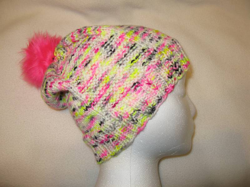 Gestrickte Beanie - Slouchy Neon Sprenkel Merinowolle von CraftOtaku