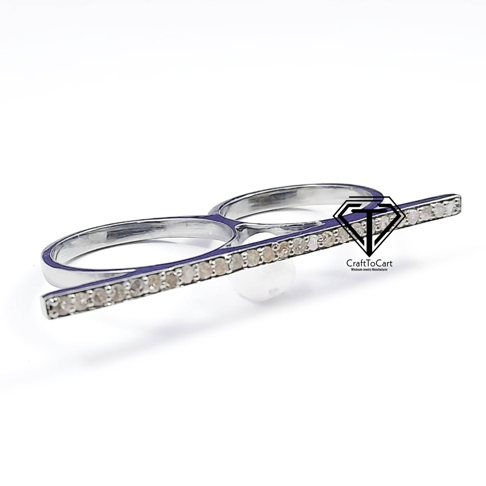 Pave Diamant Zwei Finger Ringe, Handgefertigte Designer 925 Sterling Silber Ringe Frauen Schmuck von CraftToCart