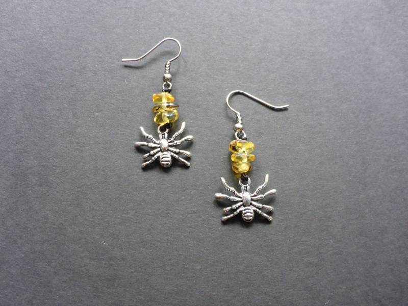 Spinnen Ohrringe, Bernstein Heilstein Tibetsilber, Antikes Silber - Antik Silber, Mit Edelstein Ohrringe von CraftVogel