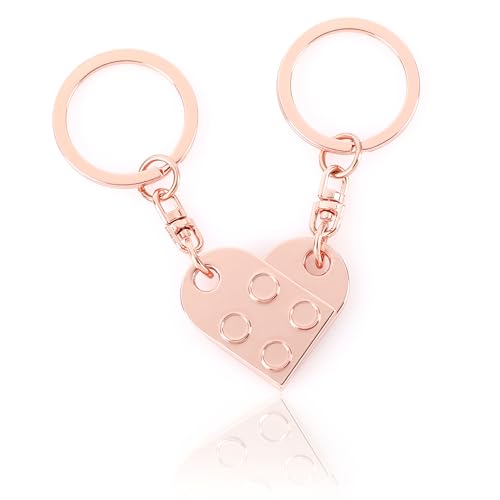 CraftWerk Schlüsselanhänger Herz 2er Set mit magnetischer Bindung - Baustein Anhänger mit Geschenkbox zum Valentinstag, Weihnachten oder Geburtstag (Rosé) von CraftWerk