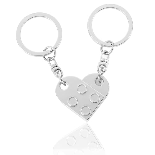 CraftWerk Schlüsselanhänger Herz 2er Set mit magnetischer Bindung - Baustein Anhänger mit Geschenkbox zum Valentinstag, Weihnachten oder Geburtstag (Silber) von CraftWerk