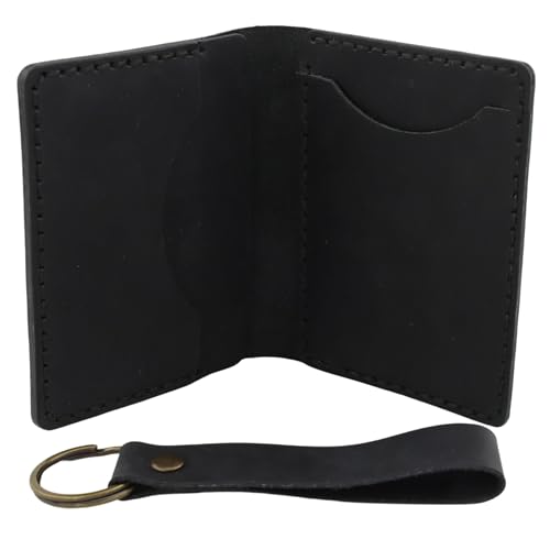 CraztZen Minimalistischer Kartenhalter aus echtem Leder für Männer und Frauen, Kartenorganizer, Brieftaschen, Kreditkartenhalter mit 4 Kartenfächern mit Schlüsselanhänger und Geschenkbox, Geschenke von CraftZen