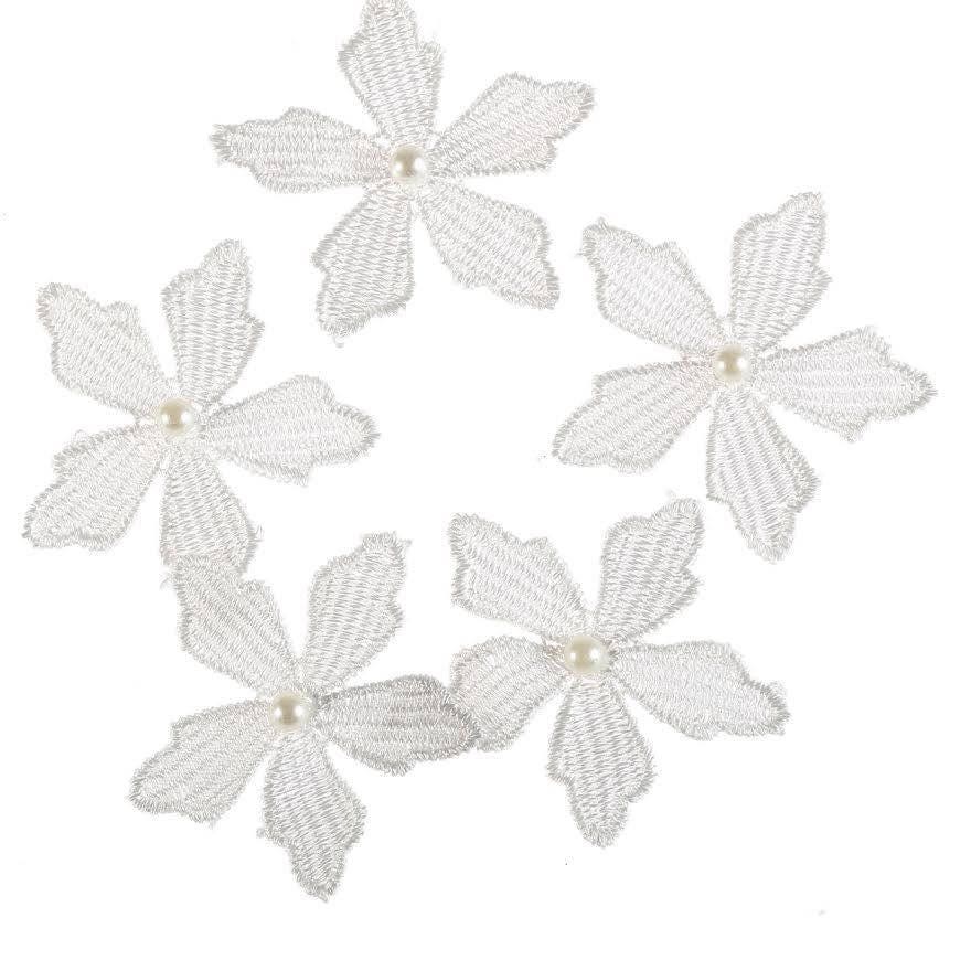 10 Stück Weiße Blatt-Blumen Mit Perlenmotiven, Diy von CraftbuddyUS