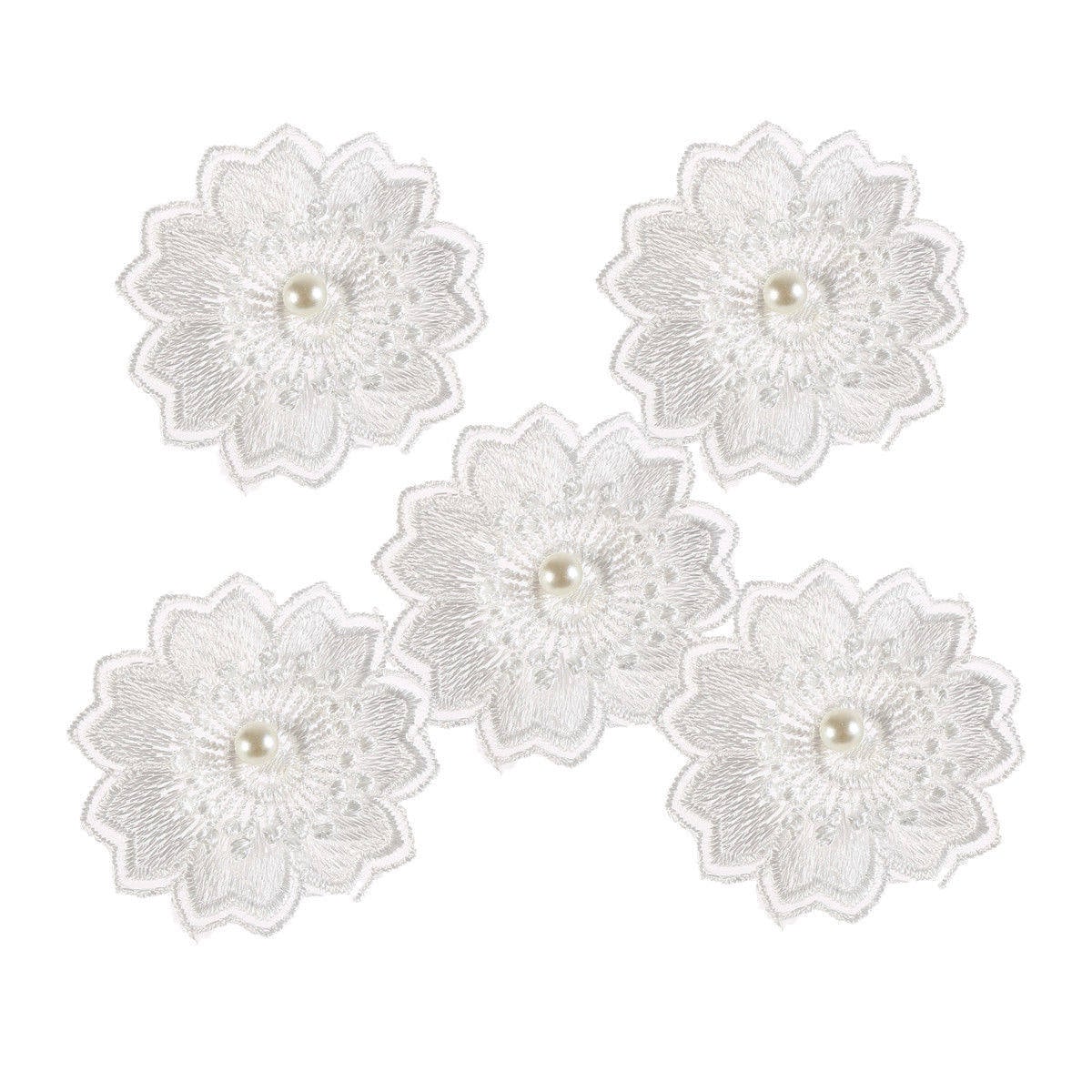 Craftbuddyus 10 Stück 1, 5 Zoll Weiß Spitze Stoff Blume Mit 7 Perlenmotiven, Diy von CraftbuddyUS