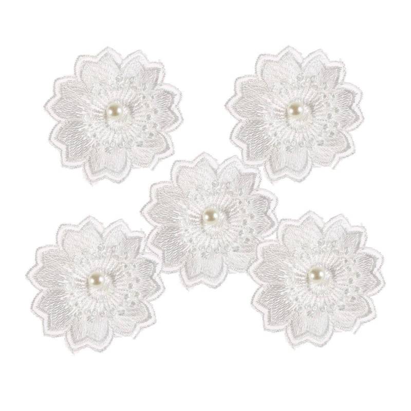 Craftbuddyus 10 Stück Weiße 3, 5 cm Stoffblumen Mit Motiven Aus Perle, Diy von CraftbuddyUS