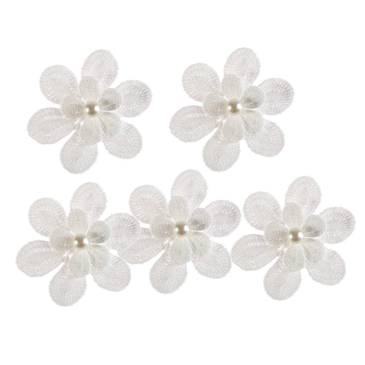 Craftbuddyus 10 Stück Weiß 2 Layer Stoff Blume Mit Perlenmotiven, Diy von CraftbuddyUS