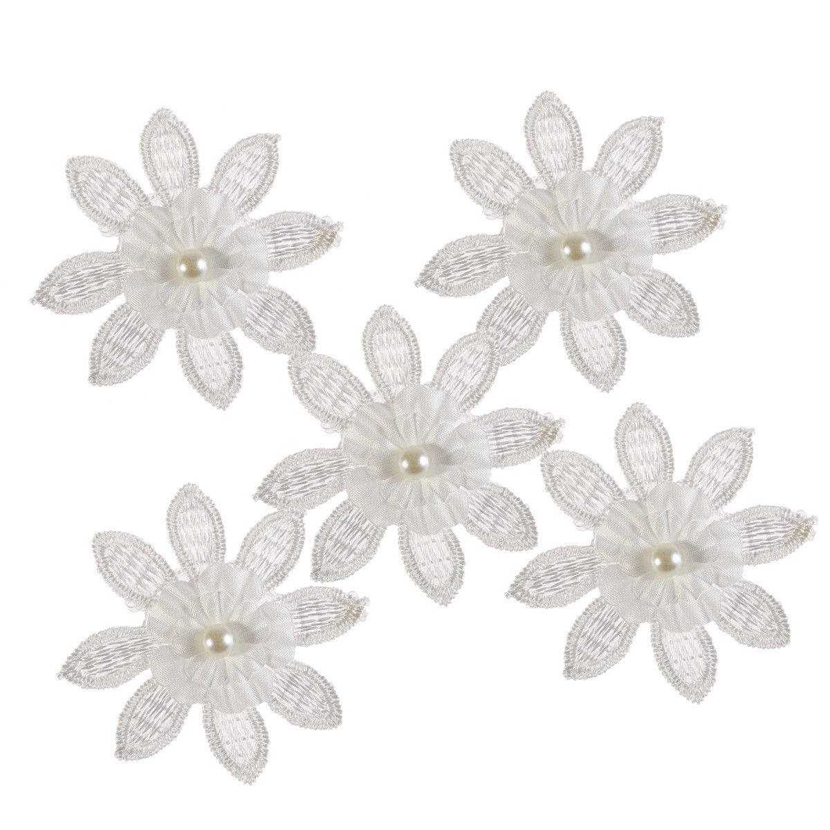 Craftbuddyus 10 Stück Weiß 3 Layer Stoff Blume Mit Perlenmotiven, Diy von CraftbuddyUS