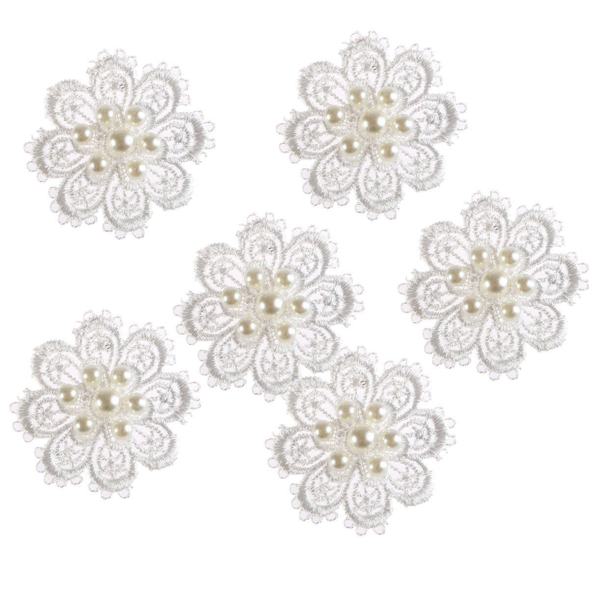 Craftbuddyus 10 Stück Weiße Stoffblume Mit 7 Perlenmotiven, Diy von CraftbuddyUS