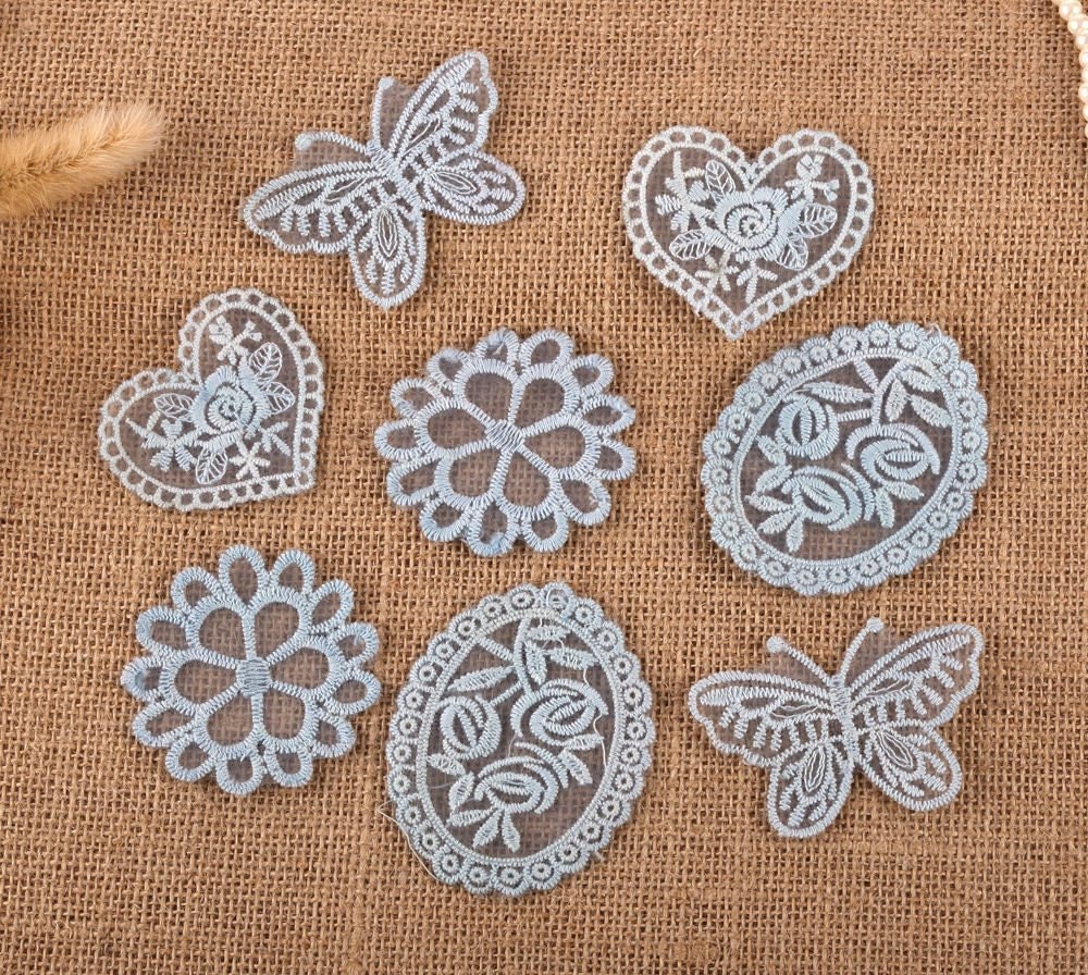 Craftbuddyus 8 Stück Gemischte Blaue Spitze Motive Patches Nähen Sew On Stick Crochet von CraftbuddyUS
