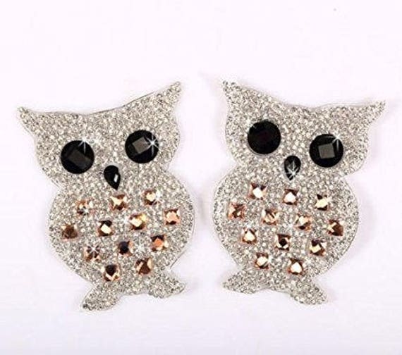 Craftbuddyus Idm5M 7cm X 5cm Ein Paar Eule Strass Kristall Hotfix Eisen Auf Motiv Applikation Mit Rosa Steinen von CraftbuddyUS