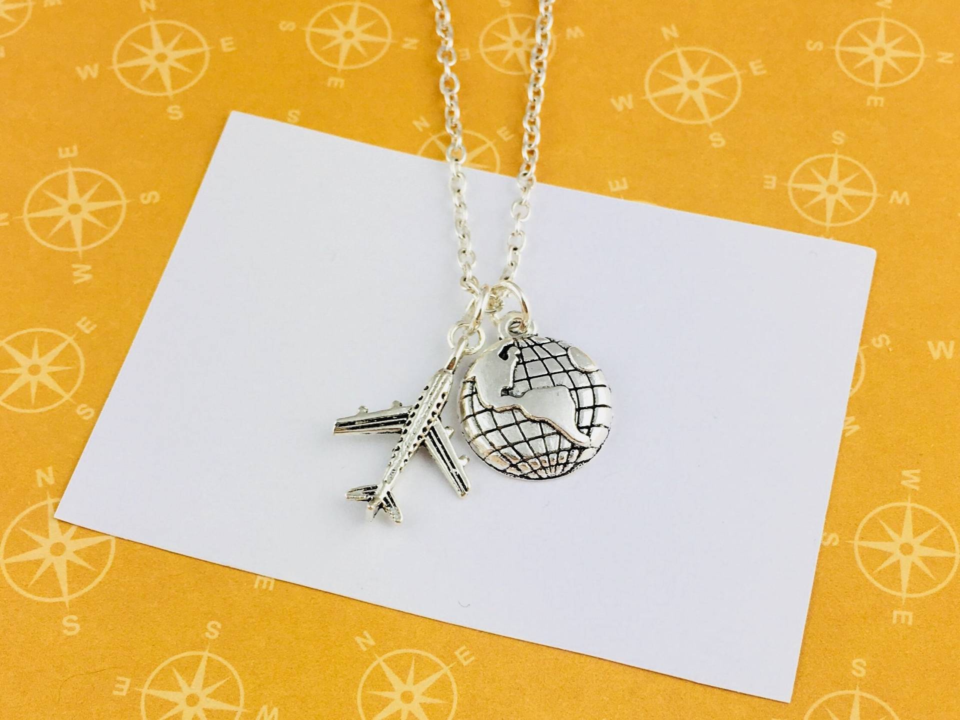 Reise-Halskette, Flugzeug Halskette Erde Globus Schmuck, Reisende Geschenk, Reise Stewardess Pilot Geschenk Schmuck von CraftchemyGiftShop