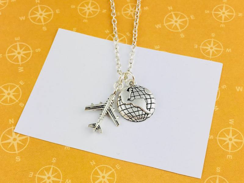 Reise-Halskette, Flugzeug Halskette Erde Globus Schmuck, Reisende Geschenk, Reise Stewardess Pilot Geschenk Schmuck von CraftchemyGiftShop