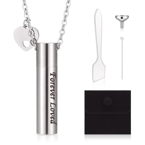 Craftdady 1 x Urnen-Halskette für Asche, Einäscherungsschmuck, gravierter Edelstahl, Andenken, Gedenk-Anhänger mit Strass für einen geliebten Menschen, mit Füllset von Craftdady