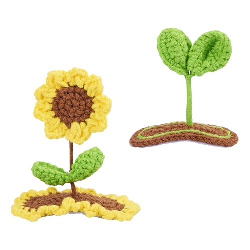 Craftdady Handgefertigte gehäkelte Haarspangen, gestrickte Wolle, Haarspangen, Häkeln, niedliche 3D-Sonnenblumen-Haarspangen für Damen, Haar-Accessoires, Haarnadeln, 2 Stück von Craftdady