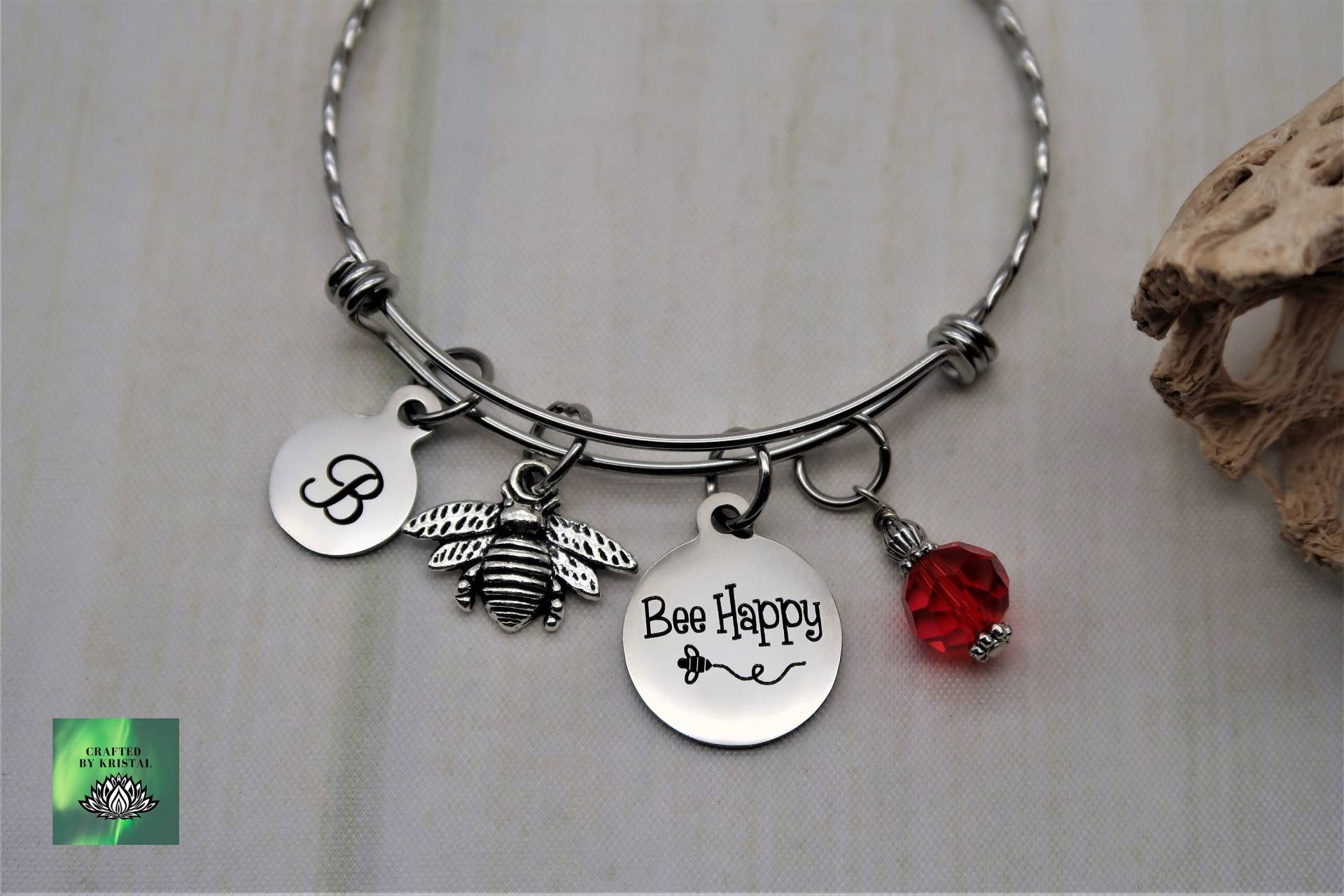 Biene Happy, Personalisiertes Initial Armband Für Frauen, Mit Geburtsstein, Schmuck, Hummel Geschenke Lehrer von CraftedByKristal