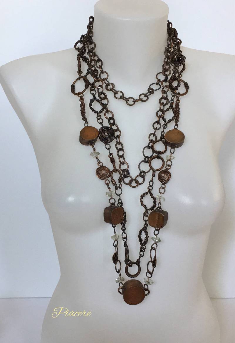 Oxidierte Kupferdraht Glieder Mehrsträngige Lange Halskette, Komplett Handgefertigter Boho Schmuck Oxidierte Kupferdraht Glieder Mehrsträngige Lange Halskette, Komplett Handgefertigter Boho Schmuck von CrafterPiacere