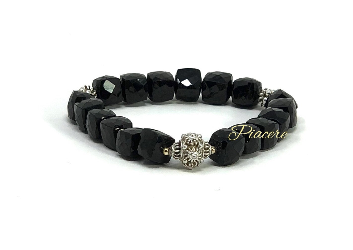 Seltene Große Schwarze Spinell 3D Würfel Perlen Mit Sterling Silber Armband Seltene Große Schwarze Spinell 3D Würfel Perlen Mit Sterling Silber Armband von CrafterPiacere