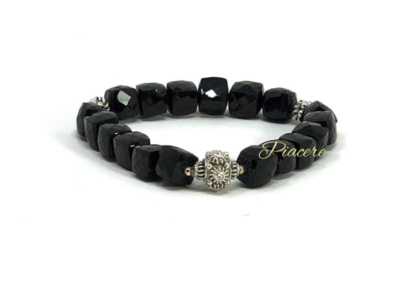 Seltene Große Schwarze Spinell 3D Würfel Perlen Mit Sterling Silber Armband Seltene Große Schwarze Spinell 3D Würfel Perlen Mit Sterling Silber Armband von CrafterPiacere