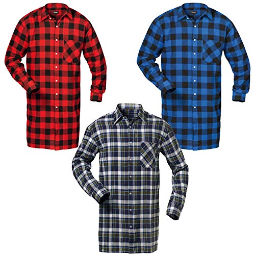 Craftland Flanell Hemd extra lang im 3er-Set 100% Baumwolle mit Brusttasche in blau, rot, Marine Größe wählbar (XL) von Craftland