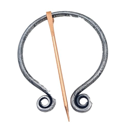 Damast Stahl Mittelalter Brosche | Damaszener Stahl Ring | Messing Nadel | Handgefertigte Wikinger Fibel LARP | Kleidernadel Gewandnadel Schließe| HFRCD04 von Craftomatik