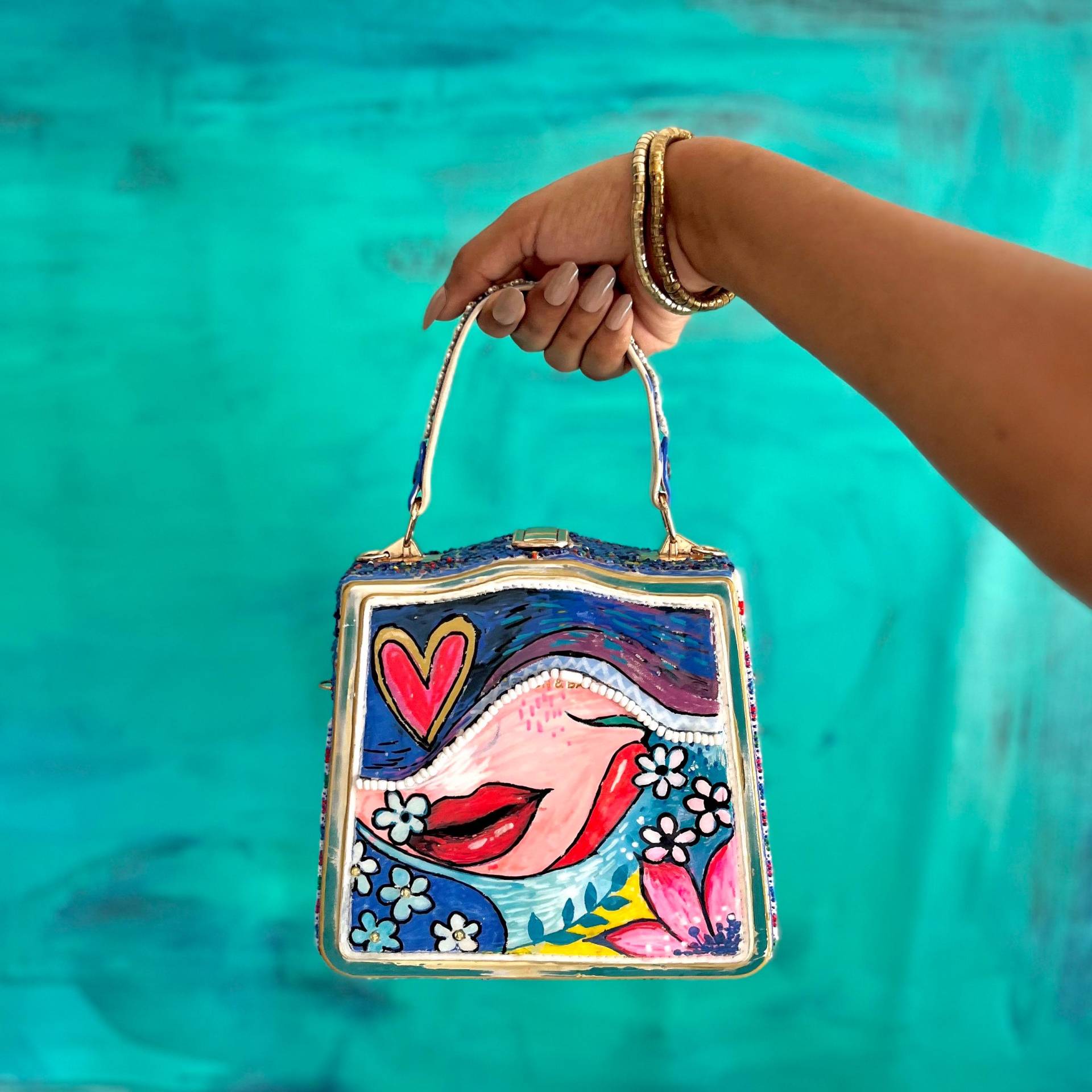 Einzigartige Handbemalte Box-Tasche | Tragbare Kunst Geldbörse Bunte Statement Handtasche von CraftsByDivyaa