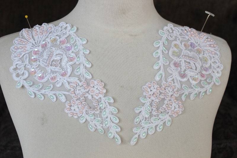 Applikation Für Hochzeitskleid/ Niedliche Bestickte Und Mit Perlen Organza Farbe Weiß 2 Teilig von CraftsWarehouseHub