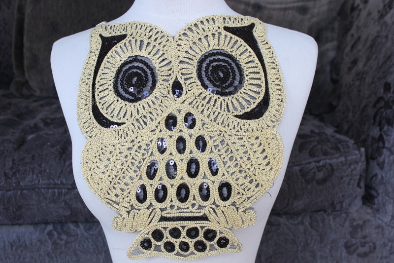 Süße Eule Applikation Gestickt Mit Schwarzer Farbe Sequenz 1 Stück Auflisten von CraftsWarehouseHub