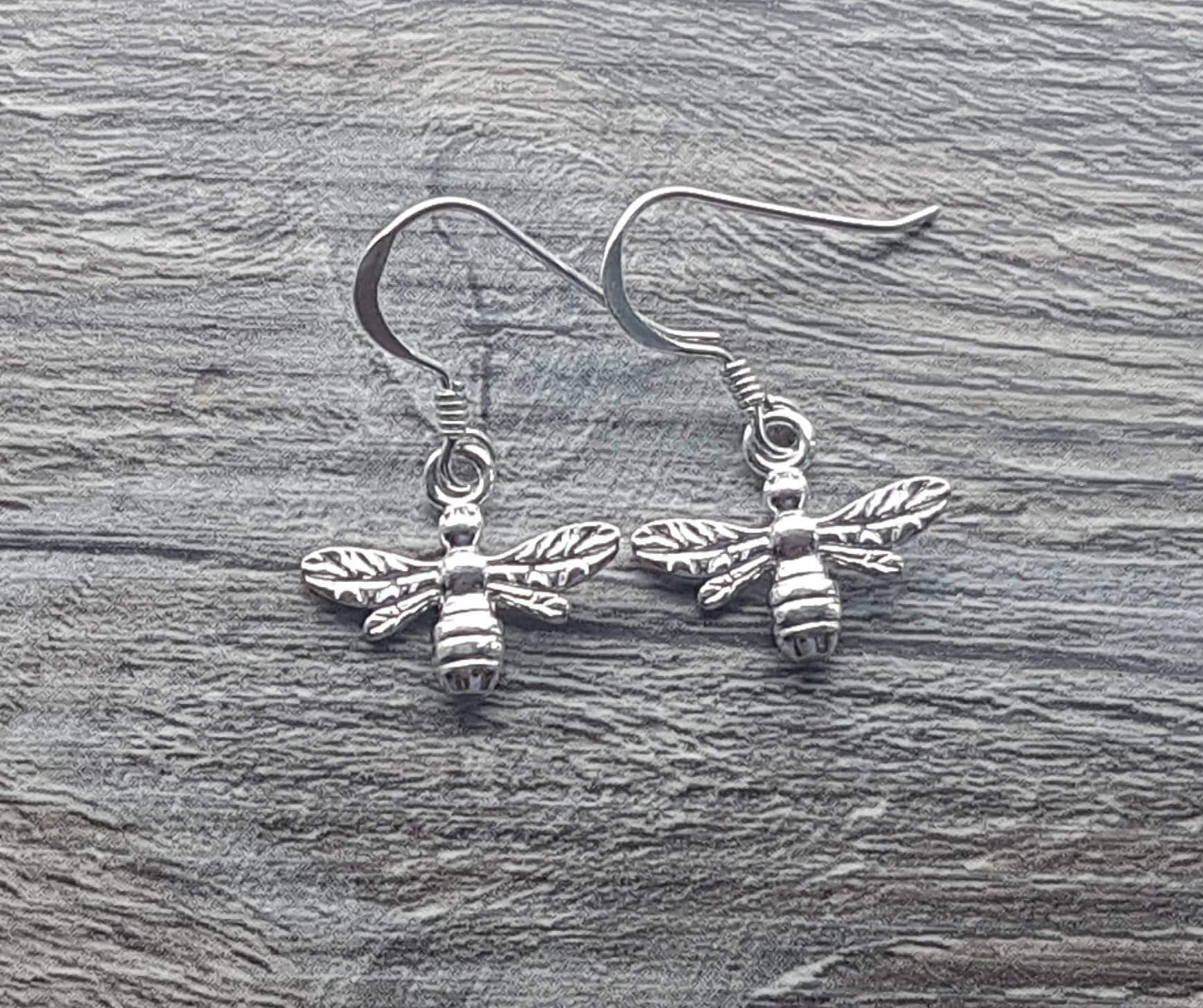 Biene Tropfen Ohrringe - Sterling Silber Hummel Baumelt Biene Tropfen Ohrringe - Sterling Silber Hummel Baumelt von CraftyCatsJewellery