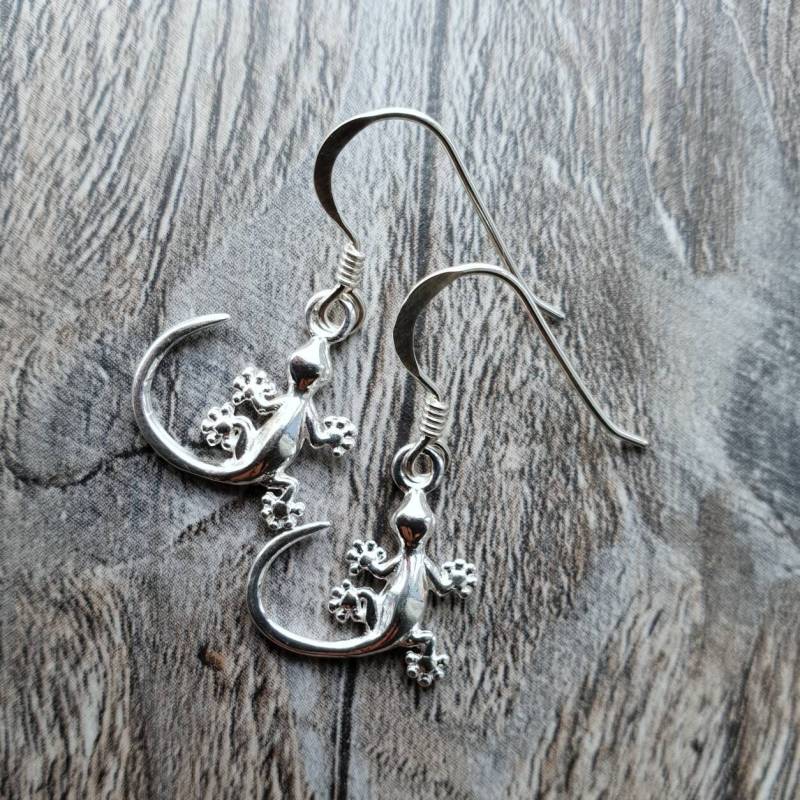 sterling Silber Gecko Tropfen Ohrringe sterling Silber Gecko Tropfen Ohrringe von CraftyCatsJewellery