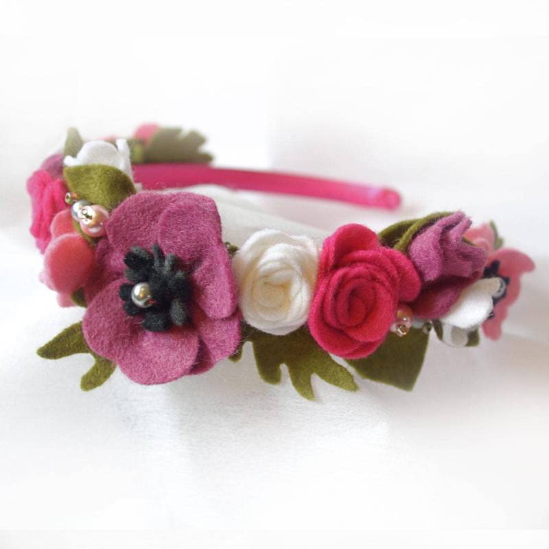 Rosa Filzblumen Haarband Blumen Festival Kopfschmuck Rosa Filzblumen Haarband Blumen Festival Kopfschmuck von CraftyJoDesigns