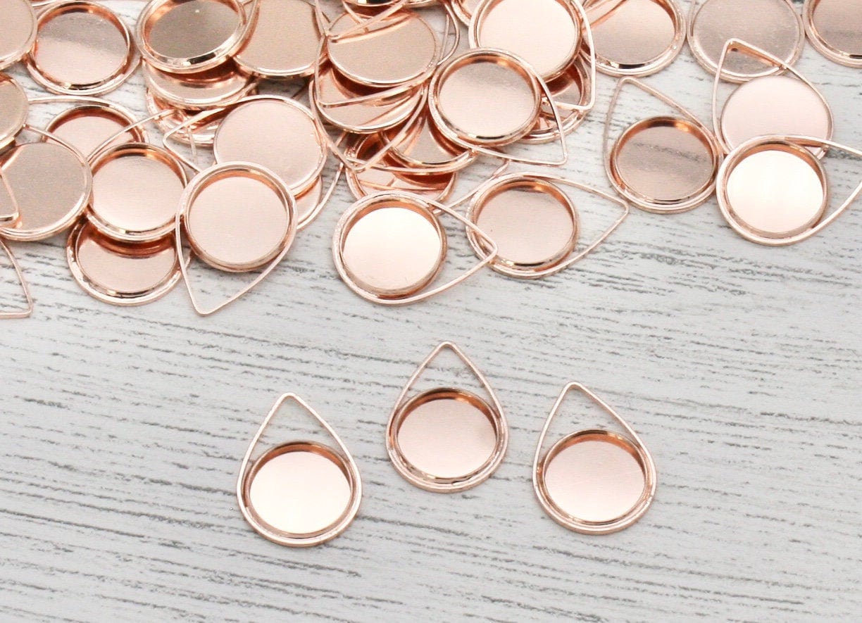 5 X Rose Gold Cabochon Basis Cameo Einstellung Charms, Fassung Charm, Ohrring Einstellung, Schmuckherstellung, Bastelbedarf von Craftyopia