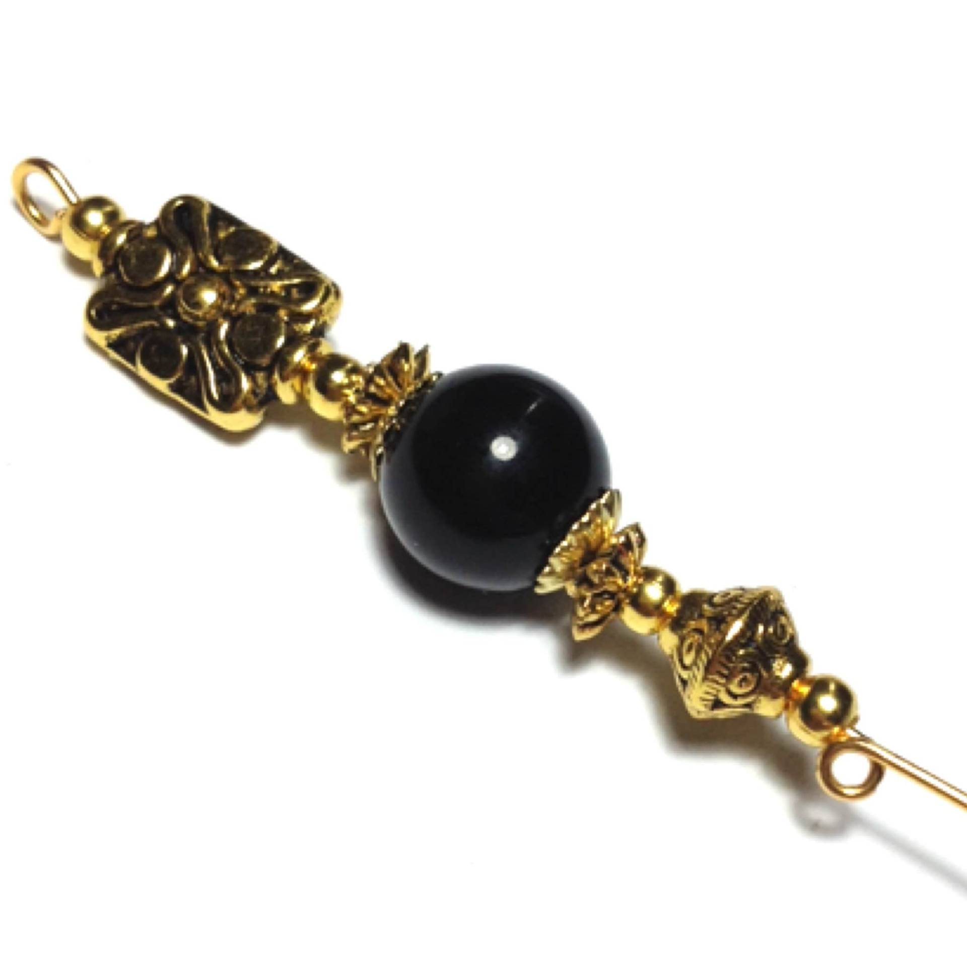 5" Gold Schwarz Glas Perlen Hut Pin Vintage Style - Mit Endschutz von CraftysodJewellery1