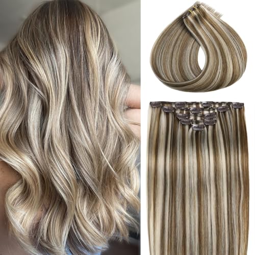 Clip-in-Haarverlängerungen für Damen, 80 g, Balayage-Kastanienblond, Highligh 35,6 cm, Echthaar-Extensions, einfach anzubringen, 80 g, 5 Stück, Kastanienblond Clip-in-Haarverlängerungen für Damen, 80 g, Balayage-Kastanienblond, Highligh 35,6 cm, Echthaar-Extensions, einfach anzubringen, 80 g, 5 Stück, Kastanienblond von Craineld
