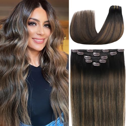 Craineld Clip-in-Extensions, Echthaar, 80 g, 5 Stück, für Damen, mit Clip, Balayage, Dunkelbraun zu Braun, Nr. 2/6/2#2/6/2 Balayage Dunkelbraun bis Braun Craineld Clip-in-Extensions, Echthaar, 80 g, 5 Stück, für Damen, mit Clip, Balayage, Dunkelbraun zu Braun, Nr. 2/6/2#2/6/2 Balayage Dunkelbraun bis Braun von Craineld