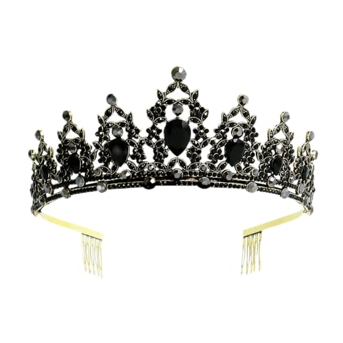 Paxrmuky Damen Krone Barock Tiara Kristall Krone Strass Krone Hochzeit Tiara Königin Tiara Krone Vintage Schwarz Krone für Hochzeit Abschlussball Damen Geburtstag Party Halloween Party, 15*6CM, von Cranight
