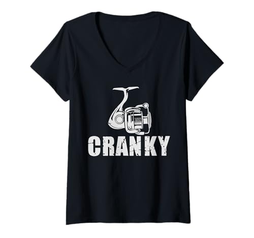 Damen Fishing Cranky Lustiger Fischbarschliebhaber Fischer T-Shirt mit V-Ausschnitt Damen Fishing Cranky Lustiger Fischbarschliebhaber Fischer T-Shirt mit V-Ausschnitt von Cranky Humor Fisher Mens Graphics