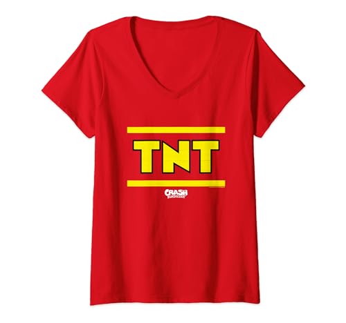 Damen Crash Bandicoot TNT Box Big Chest Logo T-Shirt mit V-Ausschnitt von Crash Bandicoot