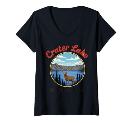 Damen Crater Lake National Park Majestätische Hirsche T-Shirt mit V-Ausschnitt Damen Crater Lake National Park Majestätische Hirsche T-Shirt mit V-Ausschnitt von Crater Lake Scenic Wildlife Exploration Adventure