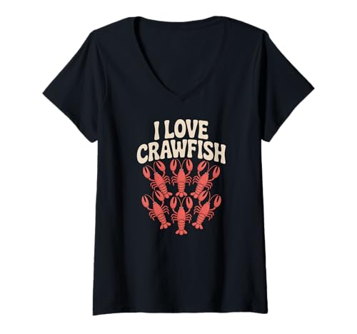 Damen I Love Crawfish Meeresfrüchte-Liebhaber vereinen Sich T-Shirt mit V-Ausschnitt Damen I Love Crawfish Meeresfrüchte-Liebhaber vereinen Sich T-Shirt mit V-Ausschnitt von Crawfish Enthusiasts Creole Cuisine