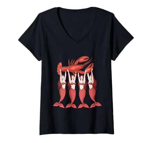 Damen Hummer Coastal Summer Vibes Meeresfrüchte Party Crawfish Kochen T-Shirt mit V-Ausschnitt von Crawfish Season Cajun Lobster Women Girls Apparel