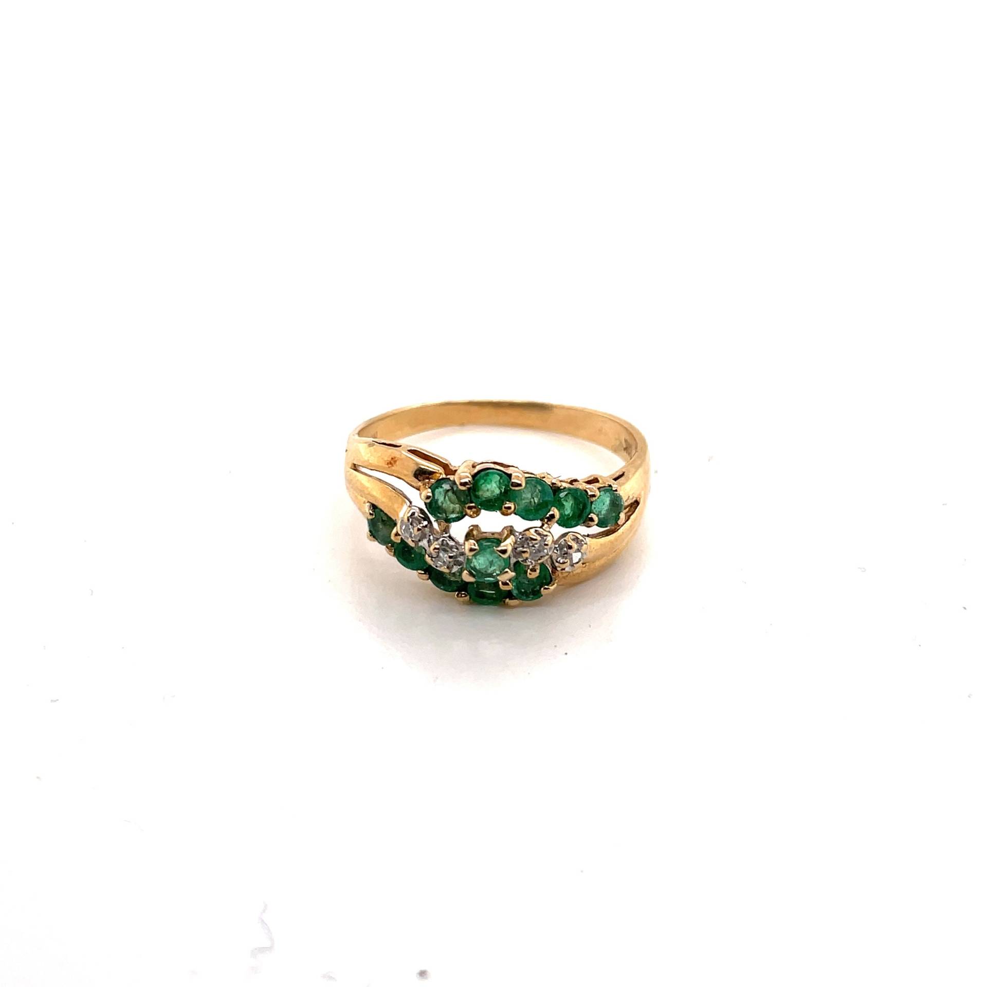 10K Gelbgold Diamant Und Smaragd Welle Ring von Crawfordsjewel