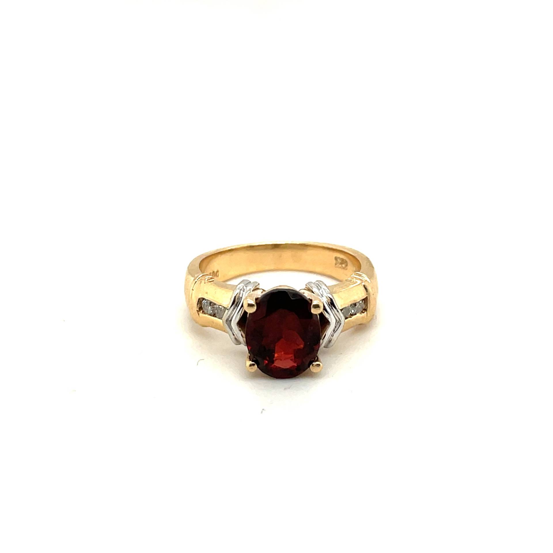 10K Gelbgold Diamant & Ovaler Granat Ring von Crawfordsjewel