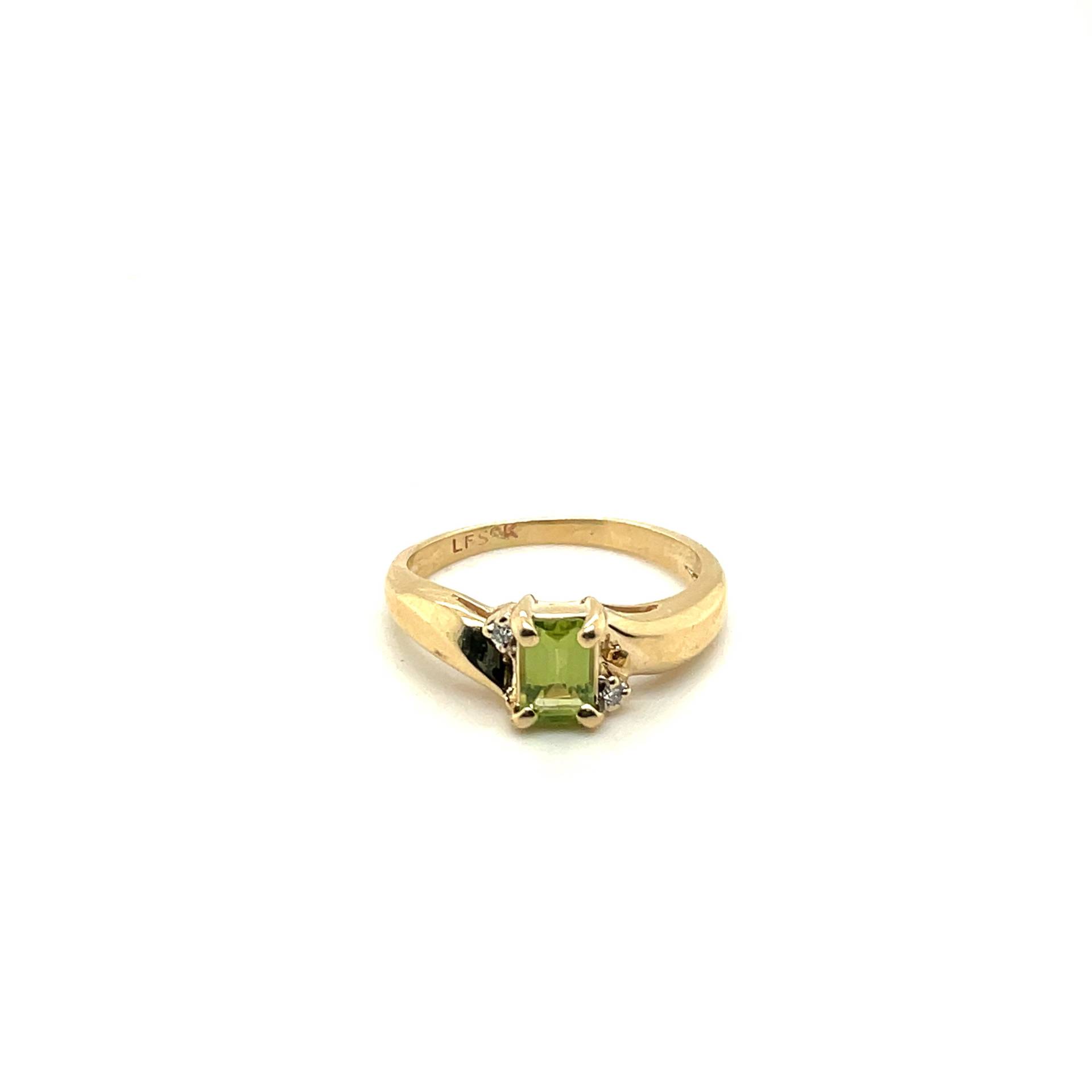 10K Gelbgold Diamant & Smaragdschliff Grüner Topas Ring von Crawfordsjewel