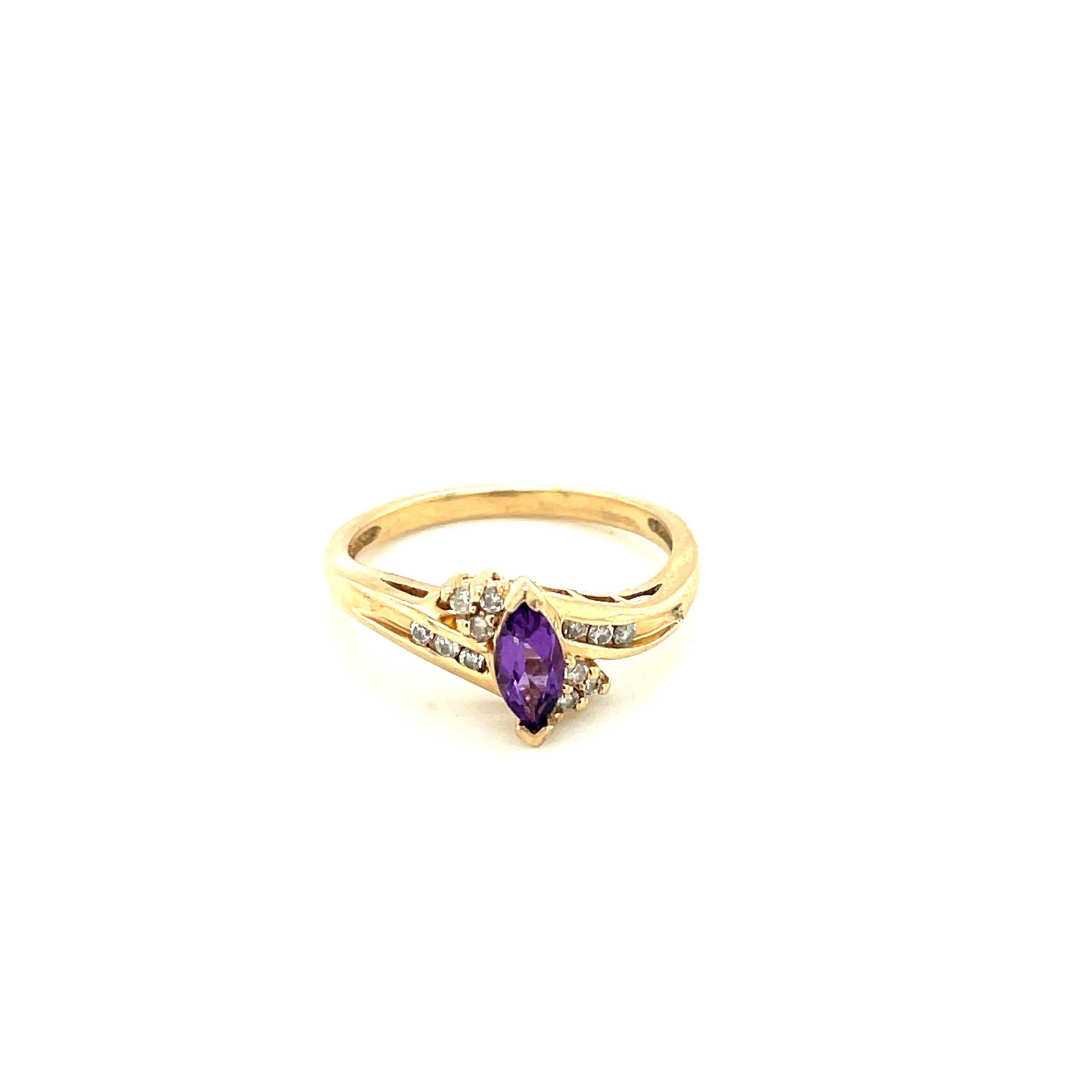 10K Gelbgold Marquise Geschnitten Amethyst Und Diamant-Ring von Crawfordsjewel