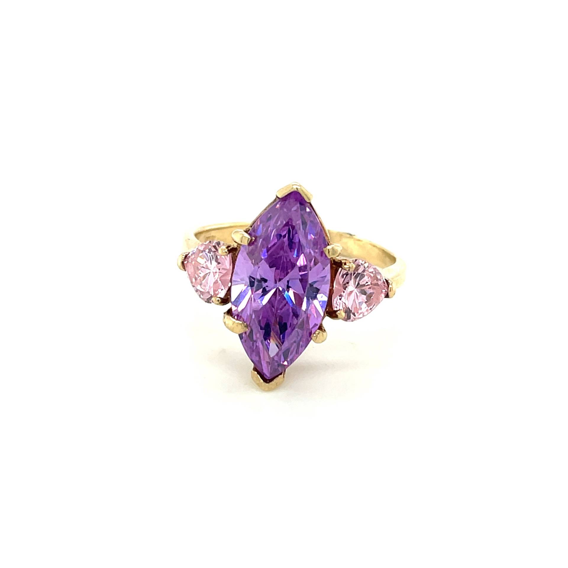 10K Gelbgold Marquise Geschnitten Amethyst Und Rosa Topas Statement Ring von Crawfordsjewel