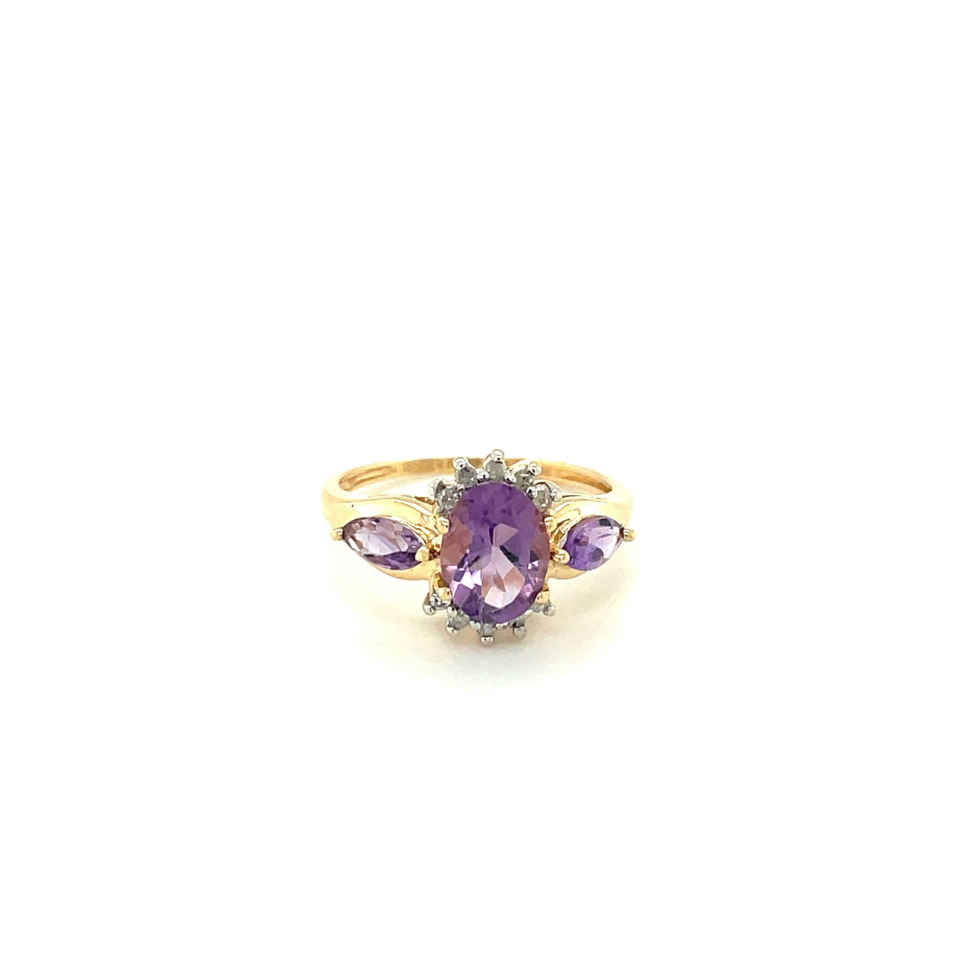 10K Gelbgold Oval Und Marquise Geschnitten Amethyst Diamant-Ring von Crawfordsjewel