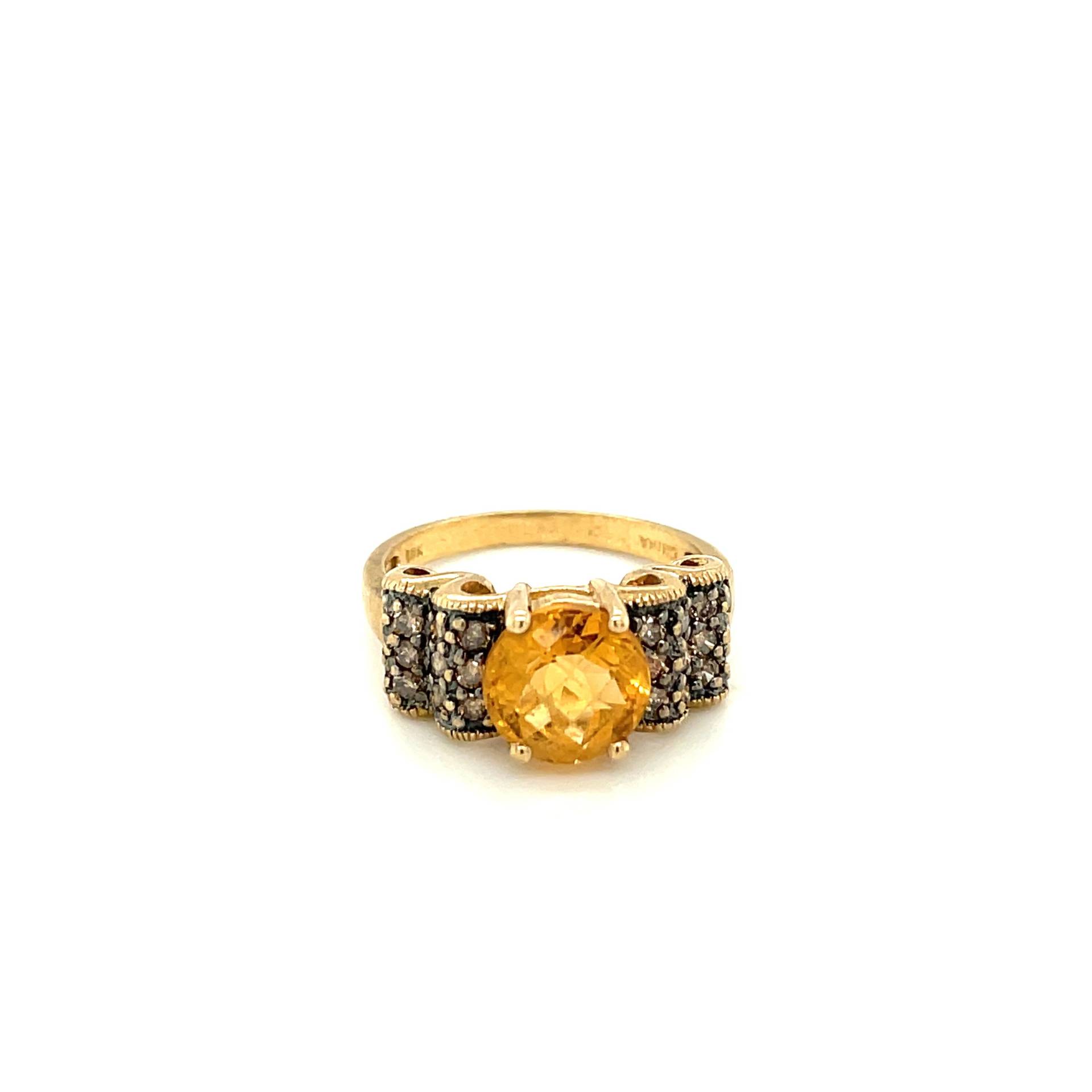 10K Gelbgold Runde Geschnitten Citrin Und Champagner Diamant-Ring von Crawfordsjewel